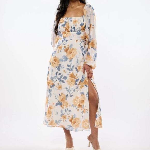 Sofia Chiffon Tie Back Floral Midi Dress - Picture 1 of 4